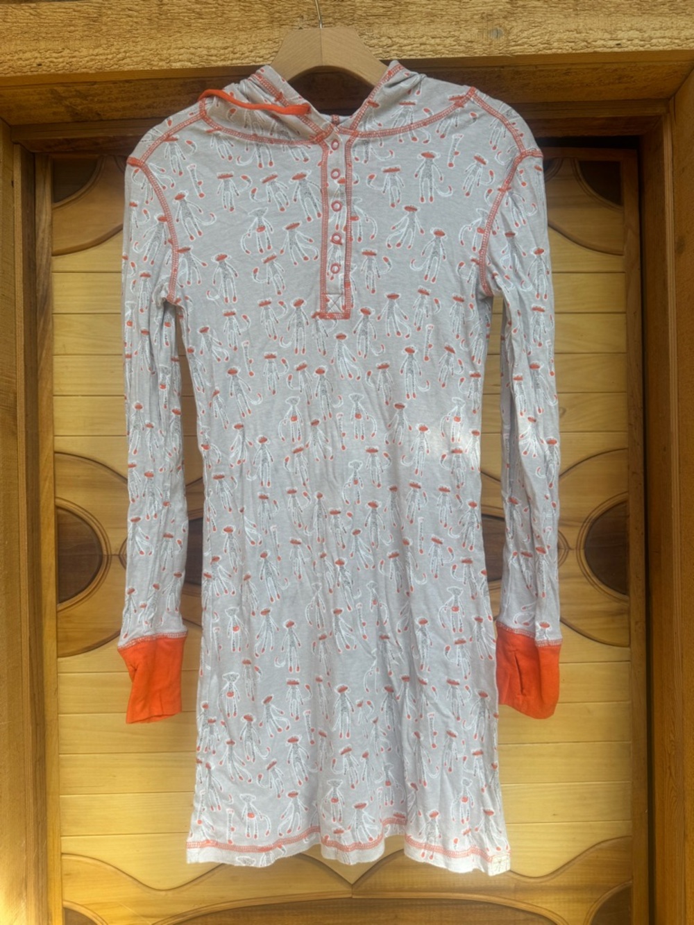 Munki Munki Long-Sleeve Hooded Nightshirt with Orange Accent